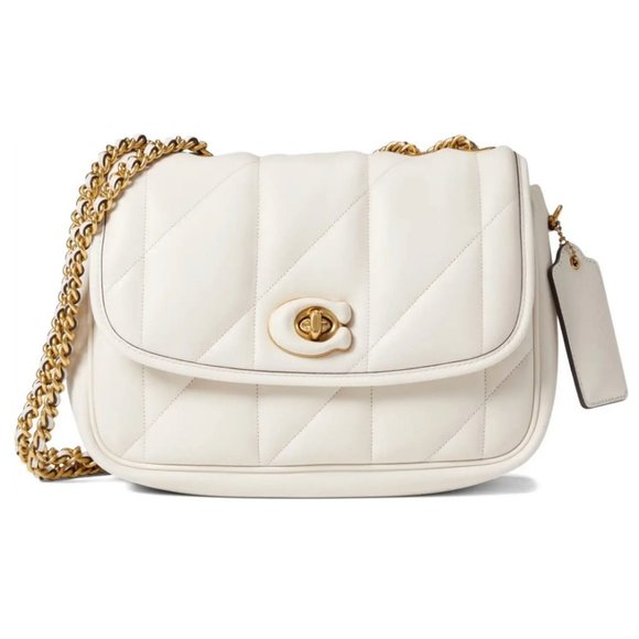 COACH Quilted Pillow Madison Shoulder Bag Leather Chain Strap Chalk
